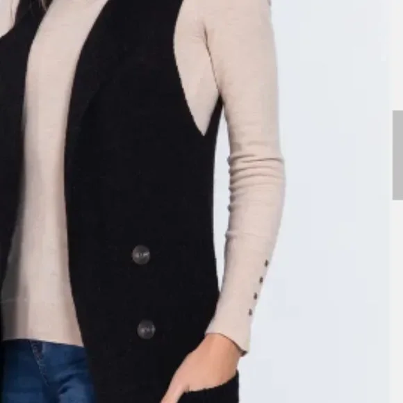 Sleeveless Notched Collar with Side Pocket Long Sweater Vest - Picture 2 of 2